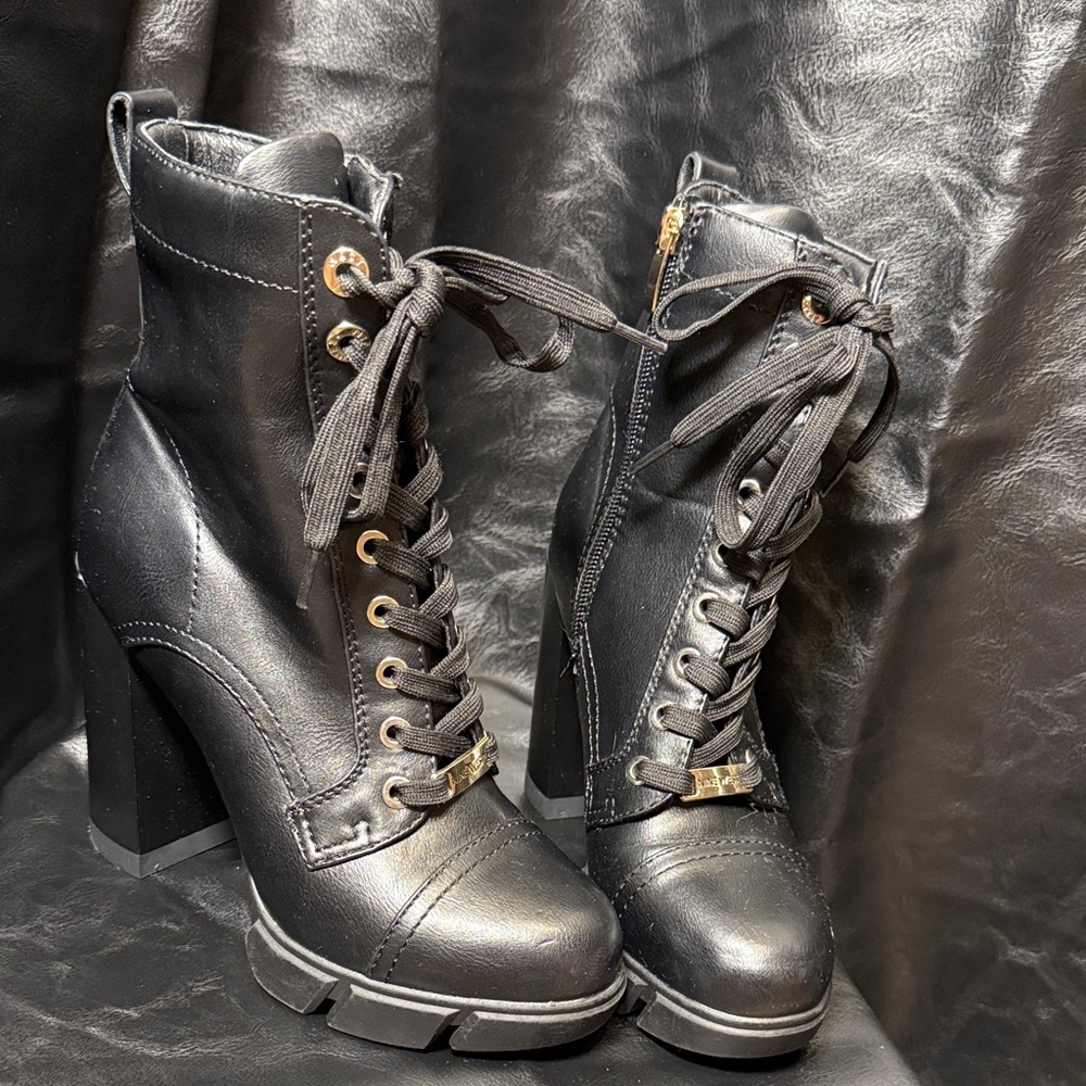 Nine West Black Lace-Up High Heel Boots